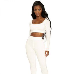 Naked Wardrobe Scoop Neck Long Sleeve Crop Top in White NEW w/ tags